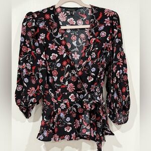 Banana Republic Black Floral Peplum Wrap Top
